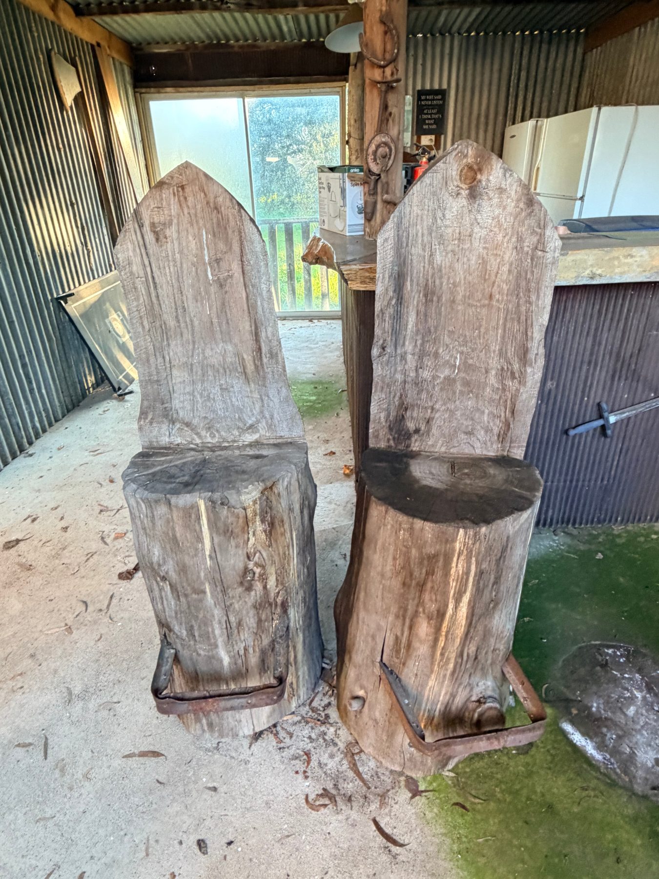 (12941) 2 solid homemade bar stools